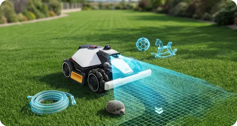 Wykrywanie przeszkód AI w Luba mini 2 AWD 1500 Wykrywanie przeszkód AI w robocie koszącym Mammotion Luba mini 2 AWD 1500